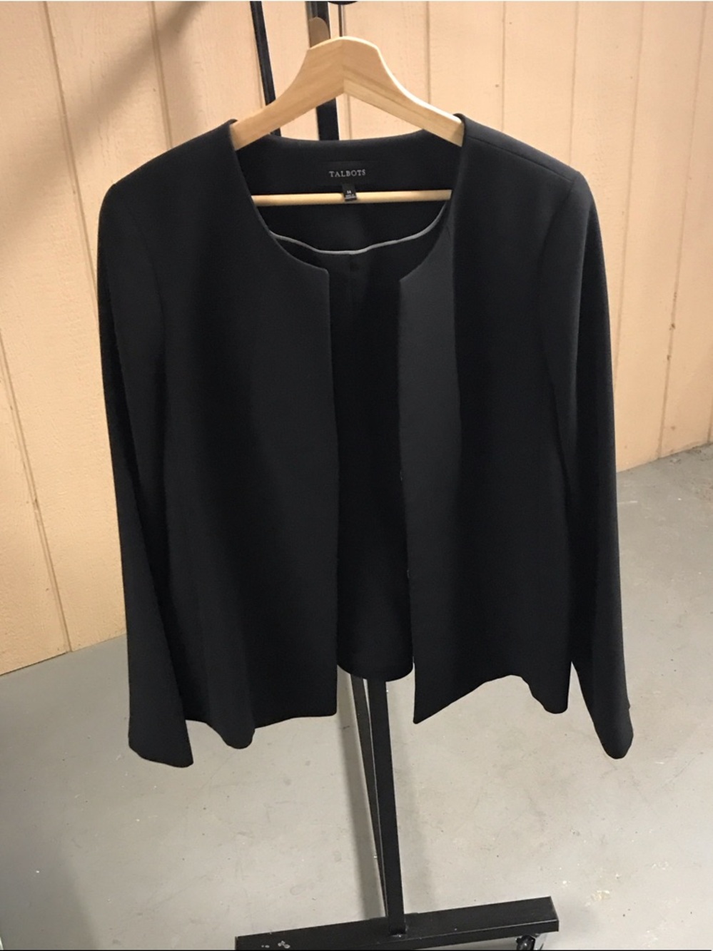 Talbots Black Collarless Open-Front Blazer